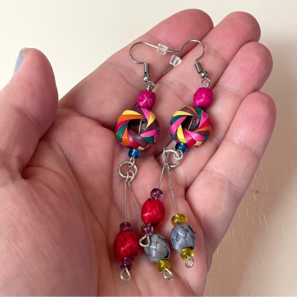 🚨🚨FINAL SALE!!!!🚨🚨 Woven dangle wreath pierced earrings Day of The Dead colorful